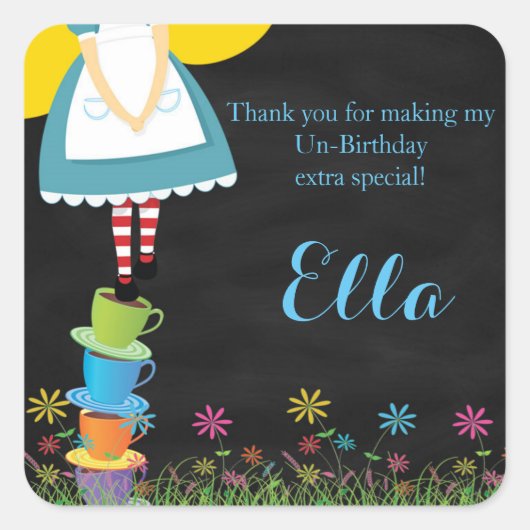 Alice in Wonderland Chalkboard Favor Stickers (Voorkant)