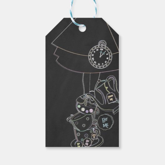 Alice in Wonderland Chalkboard Sketch Chalk Party Cadeaulabel (Achterkant)
