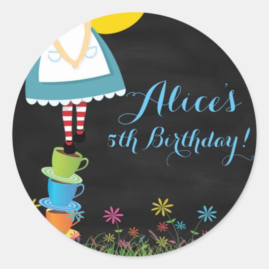 Alice in Wonderland Chalkboard Verjaardag Stickers (Voorkant)