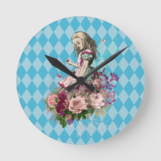 Alice in Wonderland Character on Blue Harlequin Ronde Klok (Voorkant)