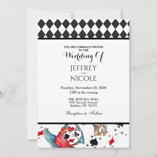 Alice in Wonderland Checkered Wedding Invitation Kaart (Voorkant)