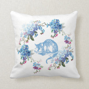 Alice in Wonderland Cheshire Cat Blue Floral Kussen