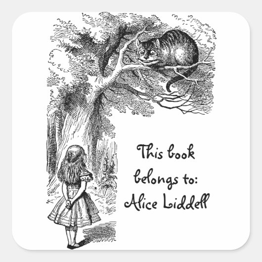 Alice in Wonderland Cheshire Cat Bookplate Vierkante Sticker (Voorkant)