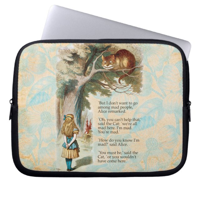Alice in Wonderland Cheshire Cat Mad Laptop Sleeve (Voorkant)