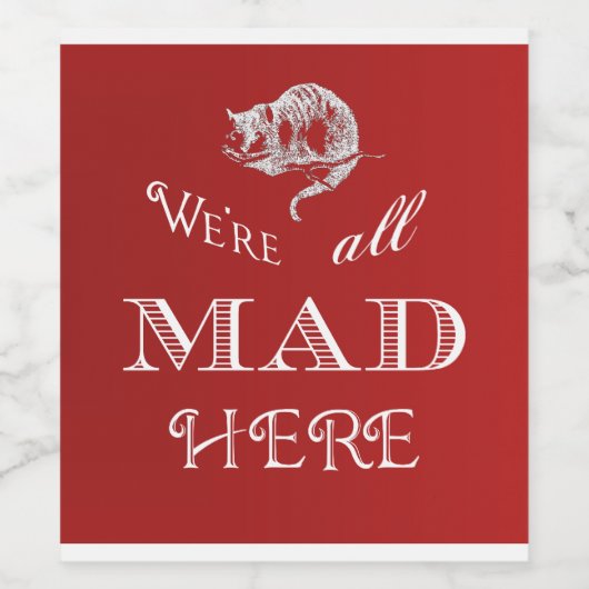 Alice in Wonderland Cheshire Cat Mad Red Label Wijn Etiket (Enkel label)