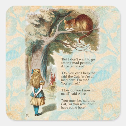 Alice in Wonderland Cheshire Cat Mad Vierkante Sticker (Voorkant)