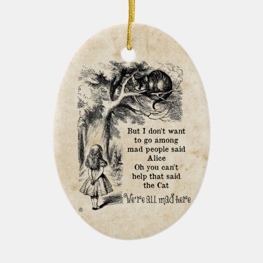 Alice in Wonderland; Cheshire Cat met Alice Keramisch Ornament (Voorkant)