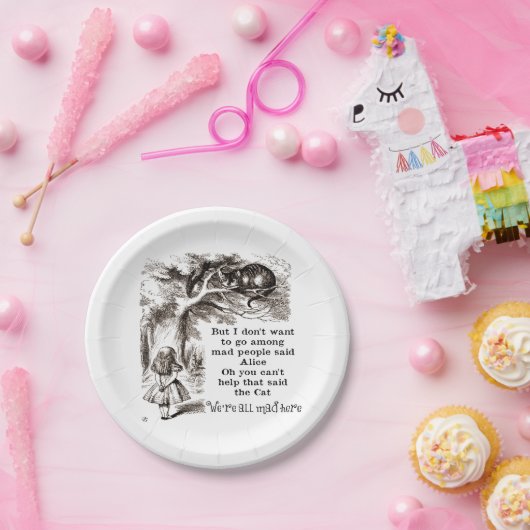 Alice in Wonderland; Cheshire Cat met Alice Papieren Bordje (Feest)