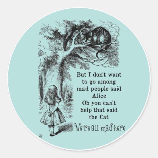Alice in Wonderland; Cheshire Cat met Alice Ronde Sticker (Voorkant)
