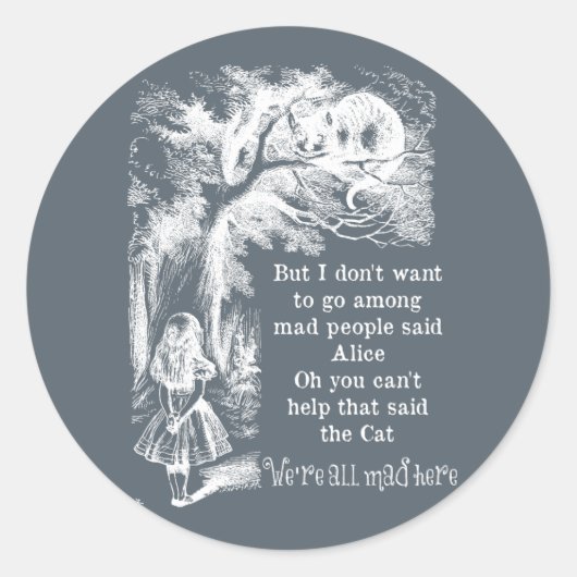 Alice in Wonderland; Cheshire Cat met Alice Ronde Sticker (Voorkant)