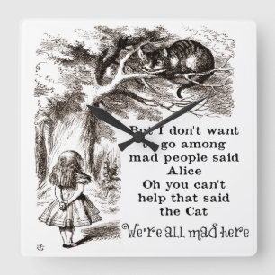 Alice in Wonderland; Cheshire Cat met Alice Vierkante Klok