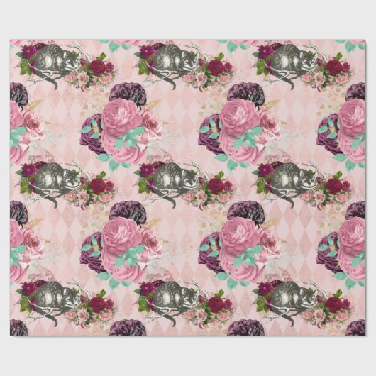 Alice in Wonderland Cheshire Cat Pink Cadeaupapier (Vlak)