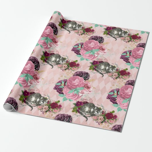Alice in Wonderland Cheshire Cat Pink Cadeaupapier (Uitgerold)
