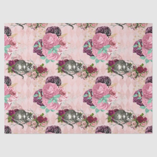 Alice in Wonderland Cheshire Cat Pink Decoupage Tissuepapier (Voorkant)
