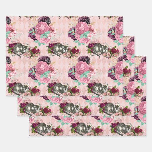Alice in Wonderland Cheshire Cat Pink Inpakpapier Vel (Set)