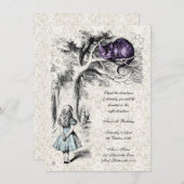 Alice in Wonderland Cheshire Cat Tea Party Invite Kaart (Voorkant / Achterkant)
