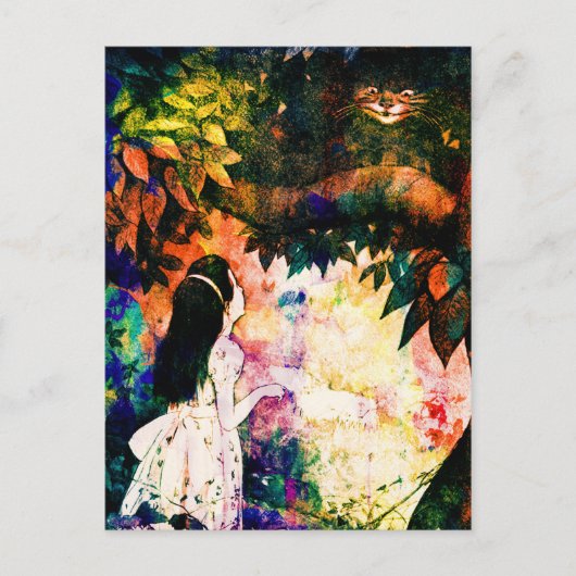 Alice in Wonderland Cheshire Cat Waterverf Briefkaart (Voorkant)