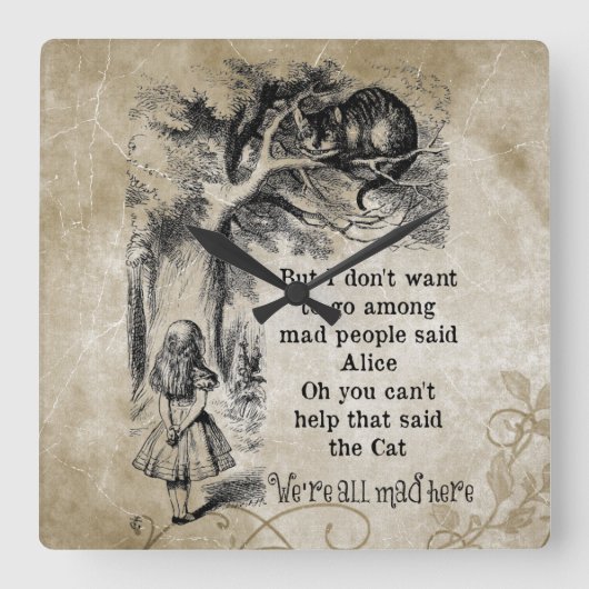 Alice in Wonderland; Cheshire Cat with Alice Vierkante Klok (Voorkant)