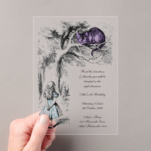 Alice in Wonderland Cheshire Kat Onverjaardag Acryl Uitnodigingen (Insitu (Draagbaar))