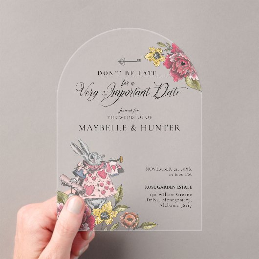 Alice in Wonderland  Chic Storybook Wedding Acryl Uitnodigingen (Insitu (Draagbaar))