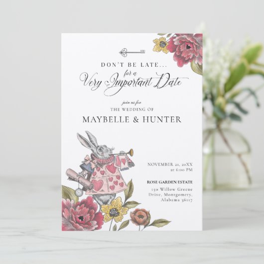 Alice in Wonderland  Chic Storybook Wedding Kaart (Staand voorkant)