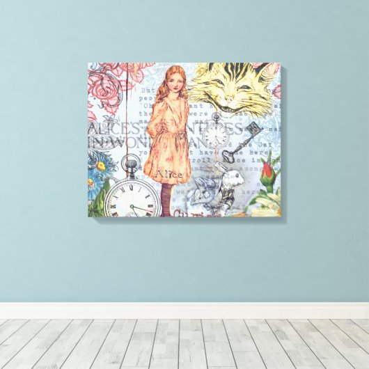 Alice in Wonderland Classic Cheshire Rabbit Alice Canvas Afdruk (Insitu (Houten vloer))