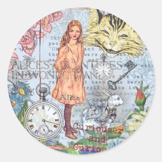 Alice in Wonderland Classic Cheshire Rabbit Alice Ronde Sticker (Voorkant)