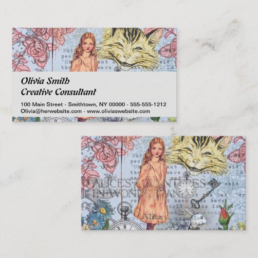 Alice in Wonderland Classic Cheshire Rabbit Alice Visitekaartje (Voorkant / Achterkant)