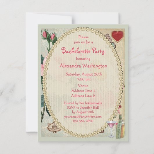 Alice in Wonderland Collage Bachelorette Party Kaart (Achterkant)