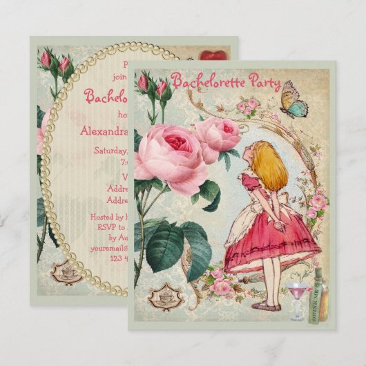 Alice in Wonderland Collage Bachelorette Party Kaart (Voorkant / Achterkant)