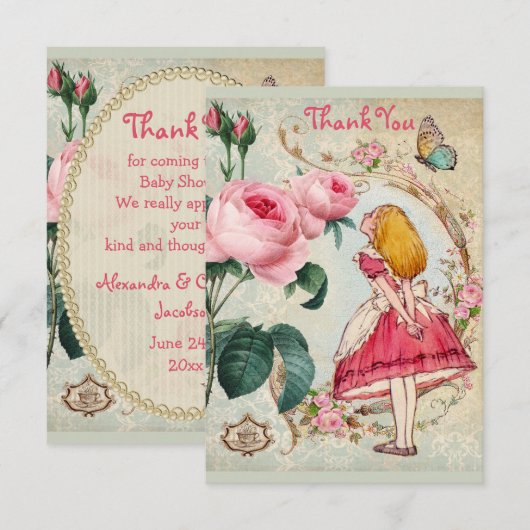 Alice in Wonderland Collage Dank u Baby shower Bedankkaart (Voorkant / Achterkant)