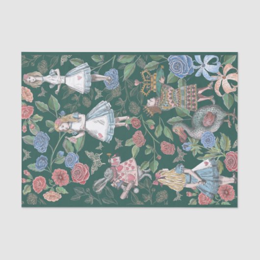 Alice in Wonderland Collage Decoupage Green Tissuepapier (Voorkant)