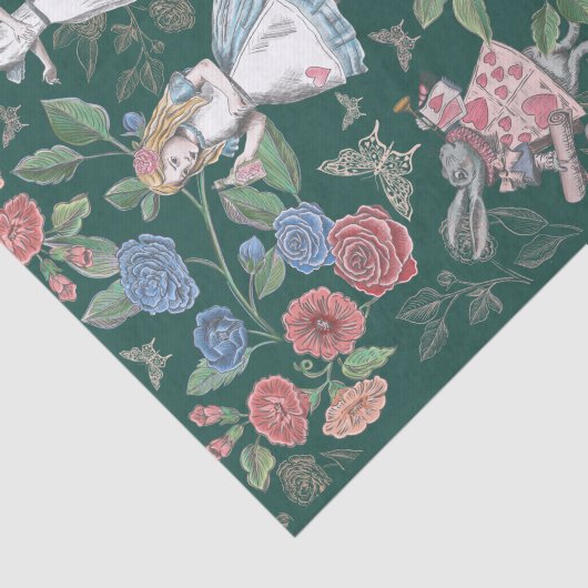 Alice in Wonderland Collage Decoupage Green Tissuepapier (Detail)
