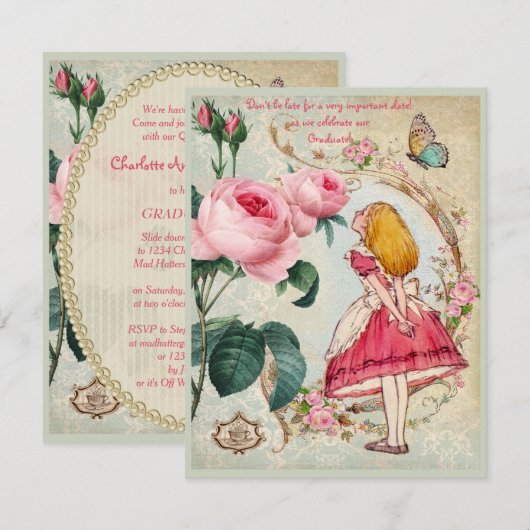 Alice in Wonderland Collage Graduation Party Kaart (Voorkant / Achterkant)