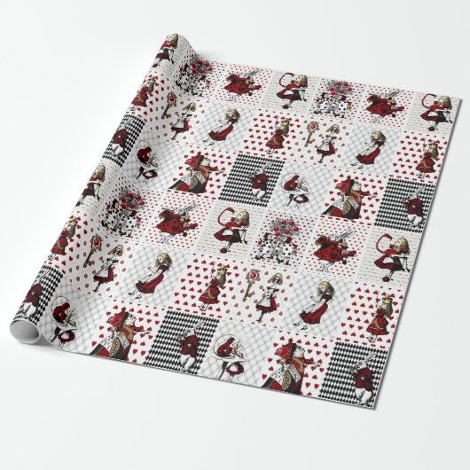  Alice in Wonderland Collage Kerstcadeau Cadeaupapier (Uitgerold)