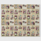  Alice in Wonderland Collage Kerstcadeau Cadeaupapier (Vlak)