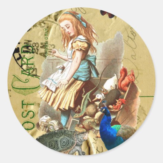 Alice in Wonderland collage Ronde Sticker (Voorkant)