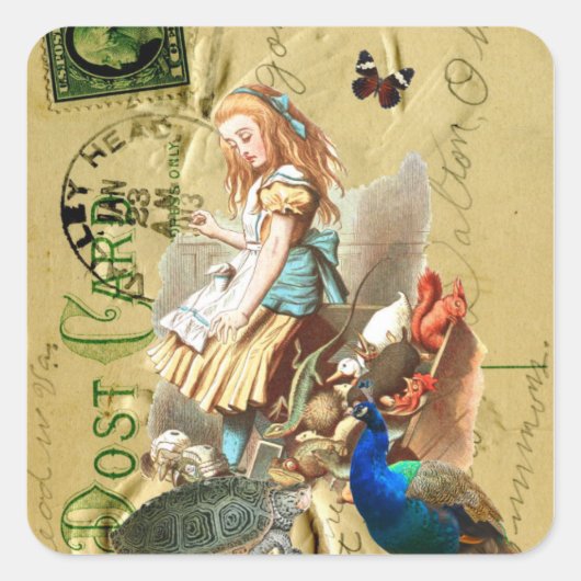  Alice in Wonderland collage Vierkante Sticker (Voorkant)