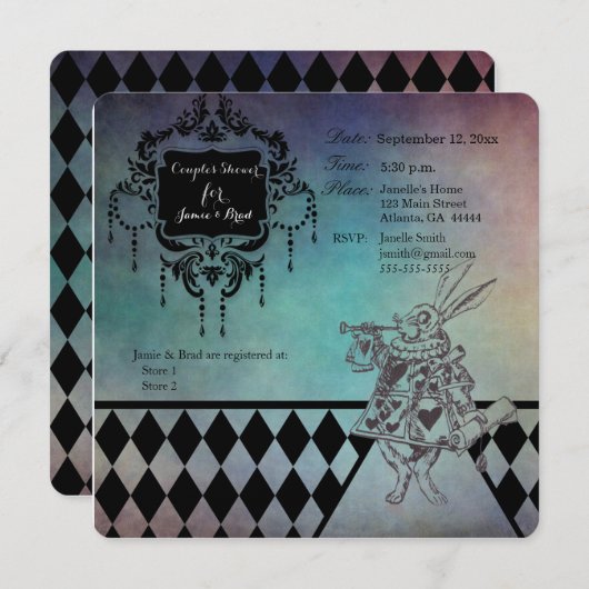 Alice in Wonderland Couple's Shower Kaart (Voorkant / Achterkant)