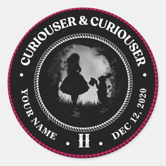 Alice in Wonderland, curieuse, nuchterheidsmedaill Ronde Sticker (Voorkant)