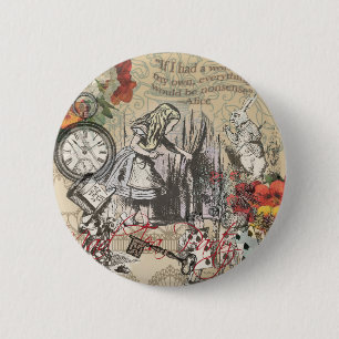 Alice in Wonderland Curtain Nonsense Ronde Button 5,7 Cm