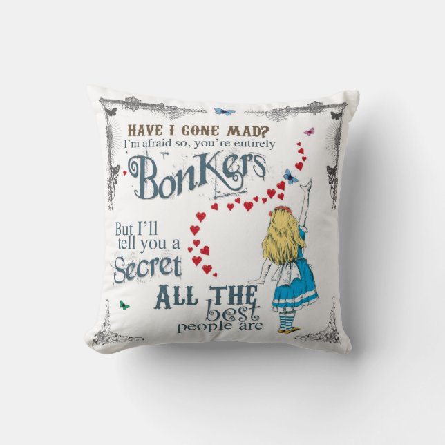 Alice in Wonderland Cushion met een gekke haatdrag Kussen (Voorkant)