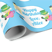 Alice in Wonderland Custom Birthday Party Blue Cadeaupapier (Rol Hoek)