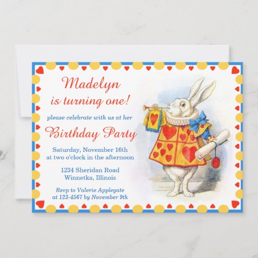 Alice in Wonderland Custom Birthday Party Kaart (Voorkant)