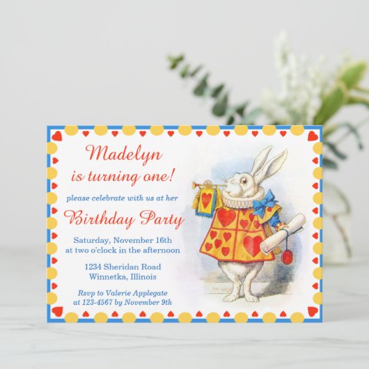 Alice in Wonderland Custom Birthday Party Kaart (Staand voorkant)