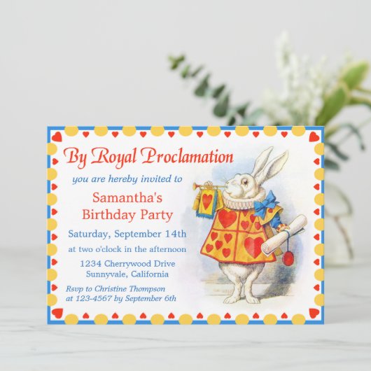 Alice in Wonderland Custom Birthday Party nodigt u Kaart (Staand voorkant)