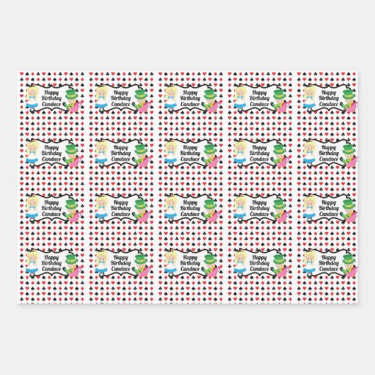 Alice in Wonderland Custom Black Red Birthday Inpakpapier Vel (Voorkant 2)