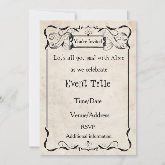 Alice in Wonderland  Custom Party nodigt uit Kaart (Achterkant)