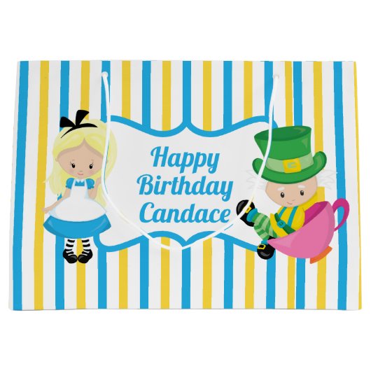 Alice in Wonderland Cute Custom Kids Birthday Girl Groot Cadeauzakje (Voorkant)