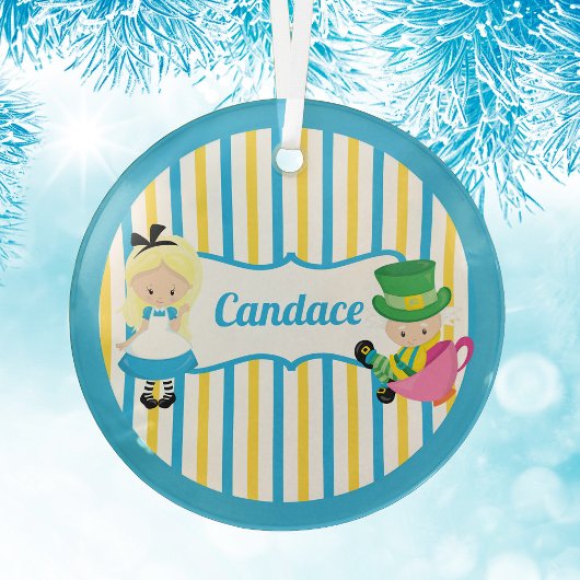 Alice in Wonderland Cute Custom Kinder Kerstmis Glas Ornament